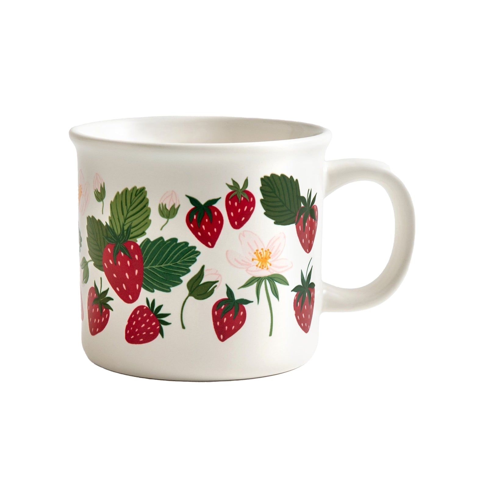 Enjoy your favorite beverage in style with this charming Strawberry Patch Mug. Featuring a hand-illustrated design of ripe strawberries and delicate white blossoms, this mug brings a touch of the garden to your kitchen. 
