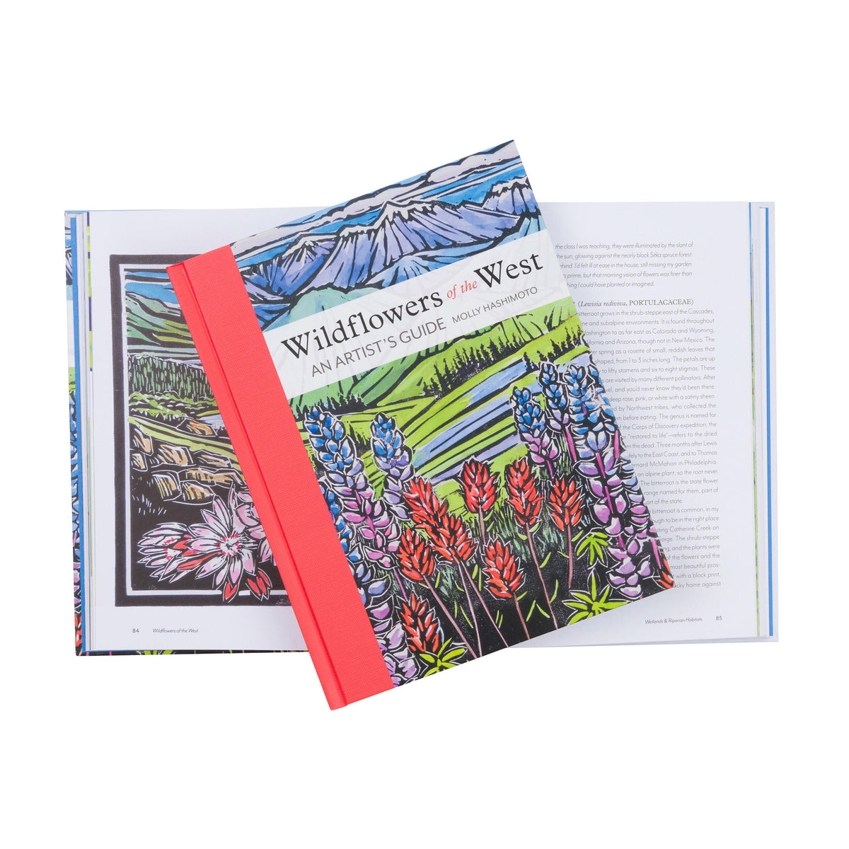 Book titled 'Wildflowers of the West: An Artist's Guide' with colorful illustrations on a white background