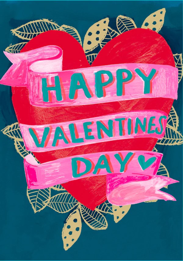 This bright and beautiful Valentine's heart greeting card is printed with bright neon inks on board and finished with raised fold foil. Envelope included. Blank inside for your own message. Dimensions: 4.75" x 6.75".