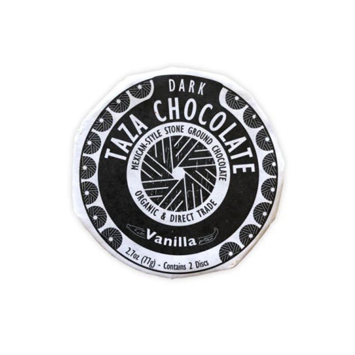 Taza Chocolate vanilla dark chocolate packaging on a white background