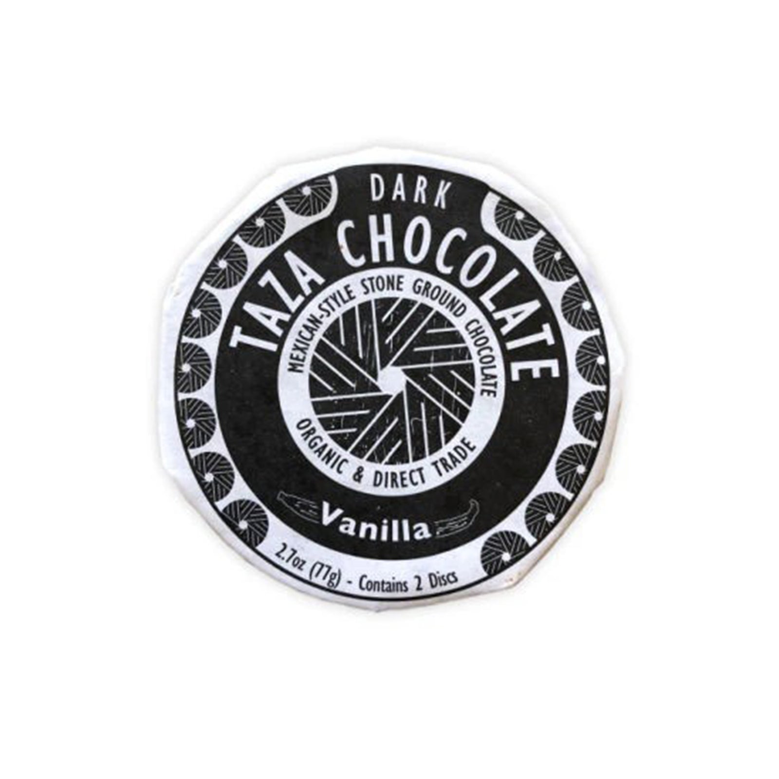 Taza Chocolate vanilla dark chocolate packaging on a white background
