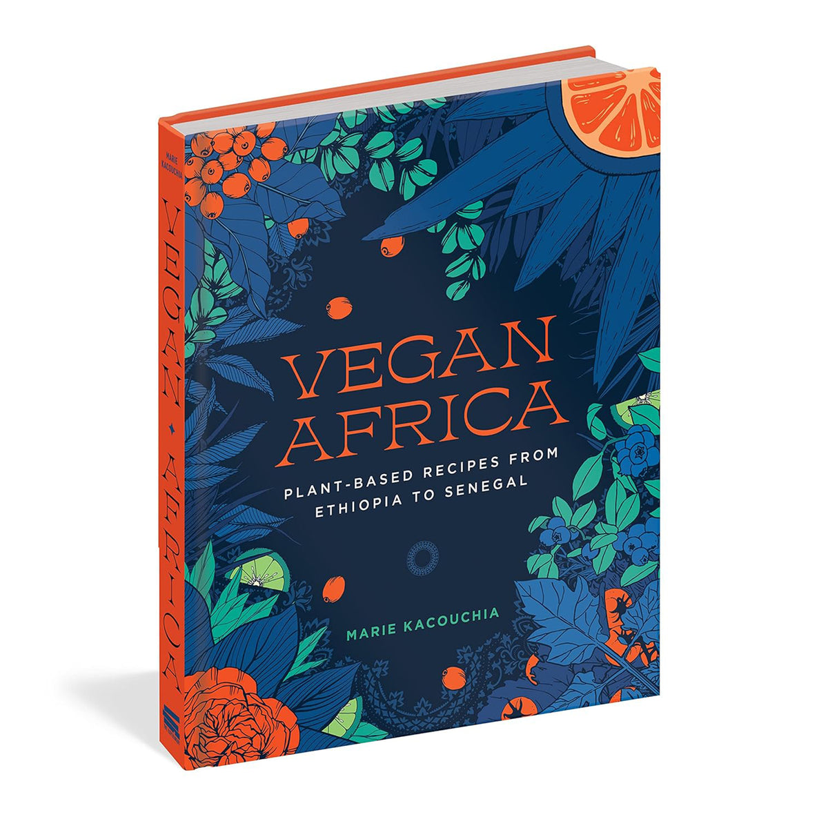 Book titled 'Vegan Africa' with colorful cover design on a white background