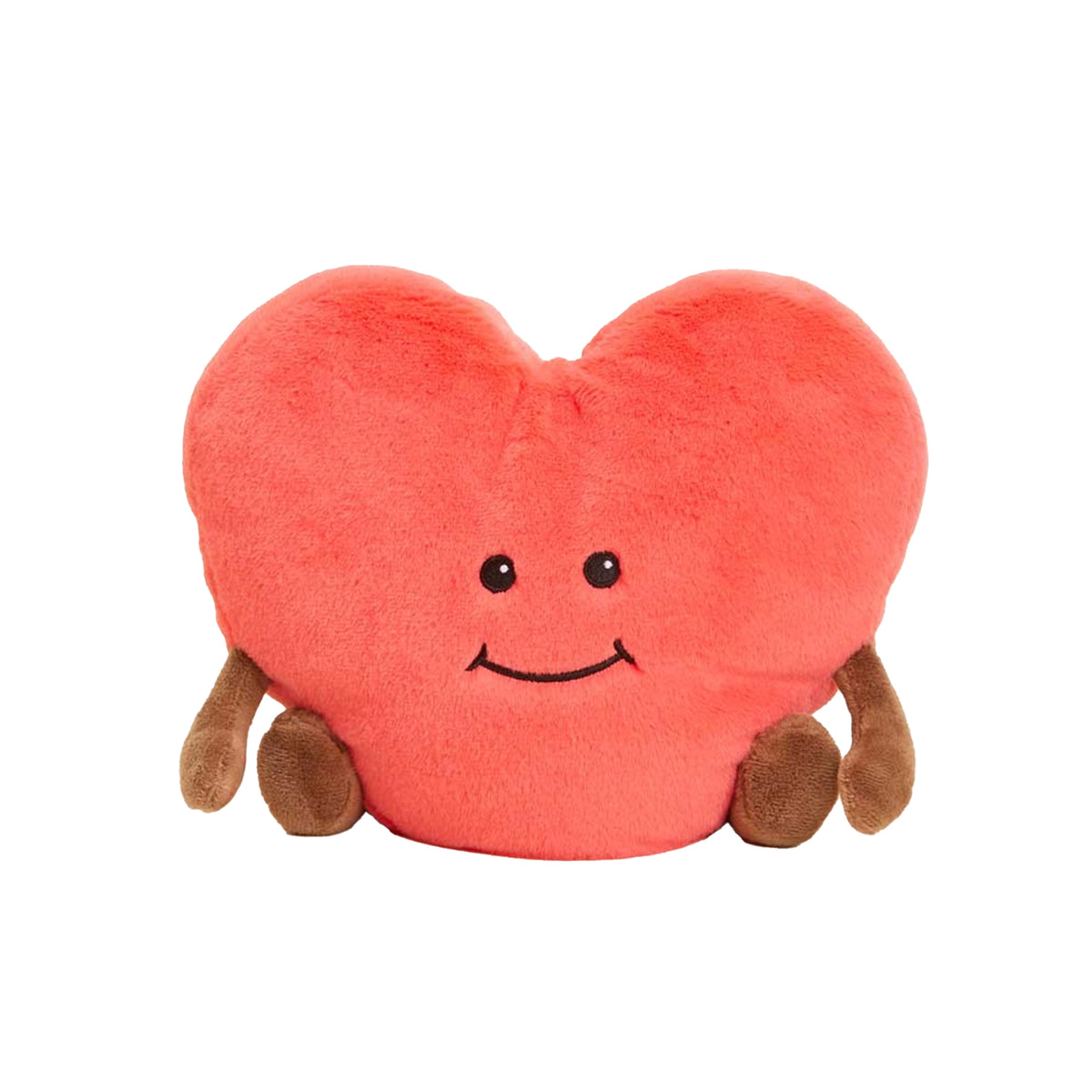Plush heart-shaped toy with a smiley face on a white background