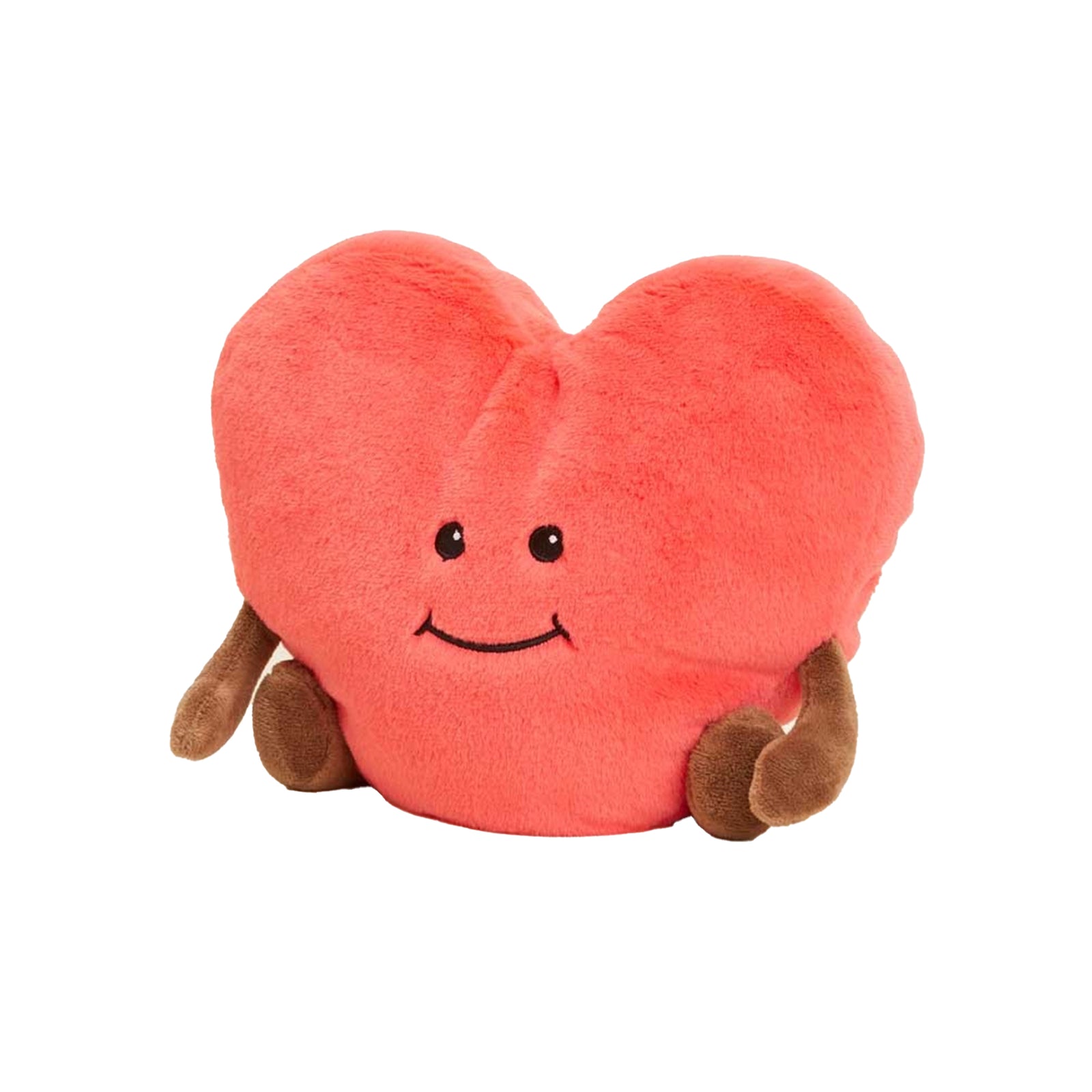 Plush heart-shaped toy with a smiley face on a white background