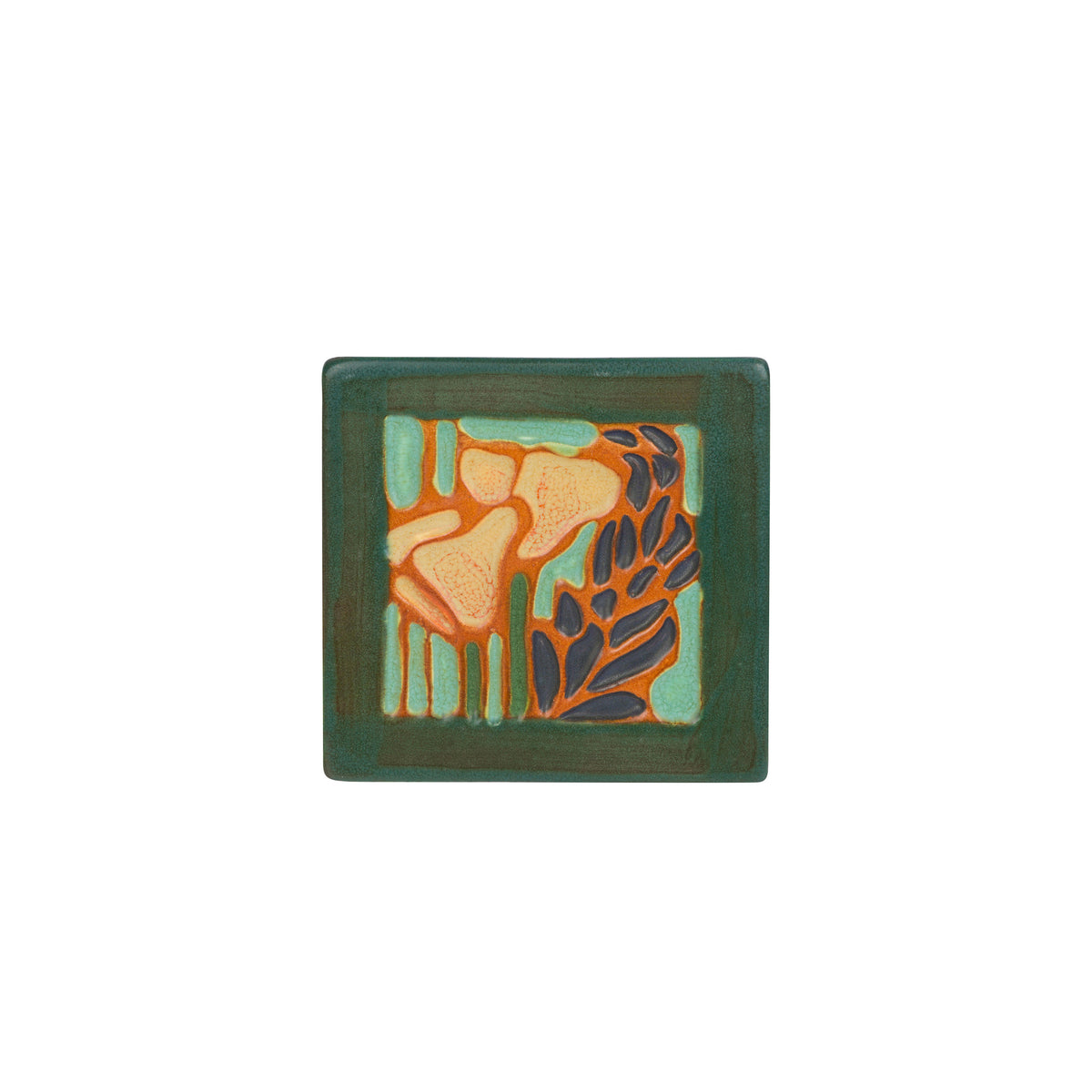 Square ceramic tile with artistic design on a white background