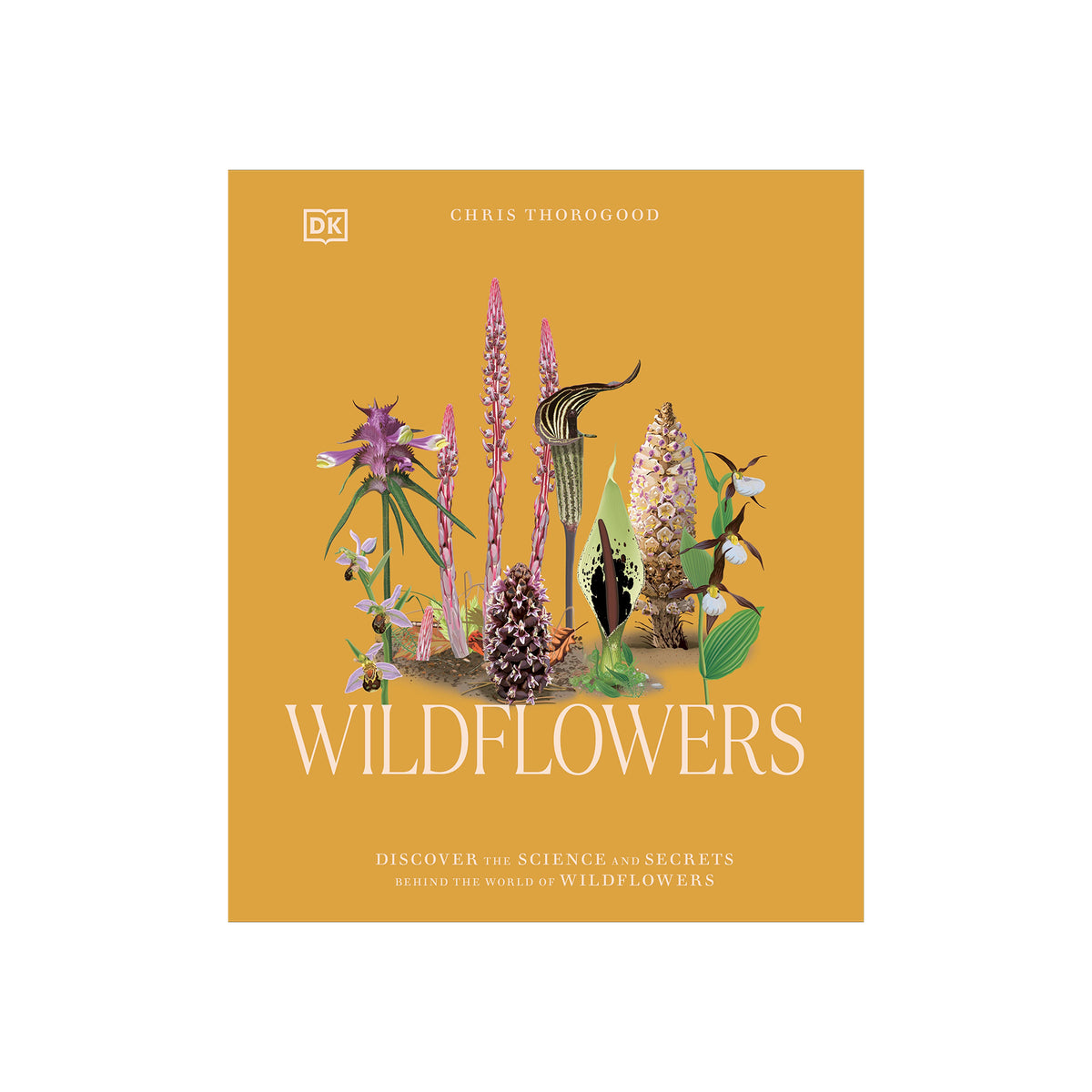 Book cover of 'Wildflowers' with illustrations of various flowers on a yellow background
