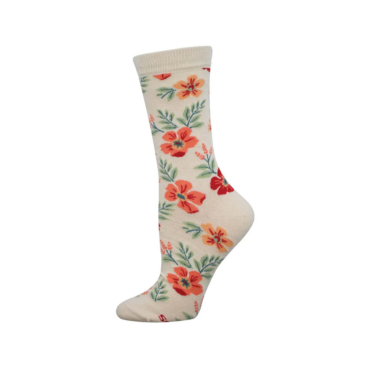Floral-patterned sock on a white background
