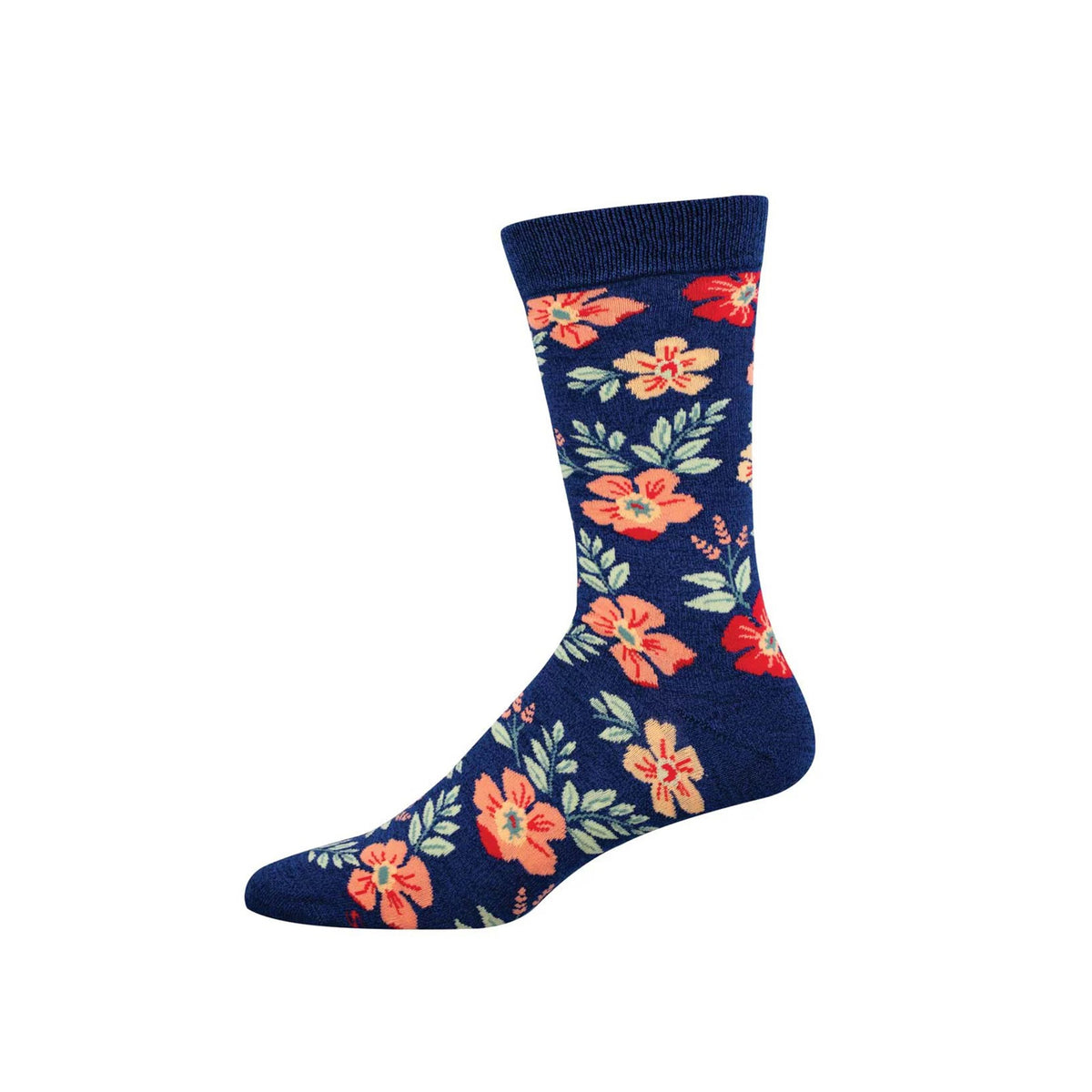 Floral-patterned sock on a white background