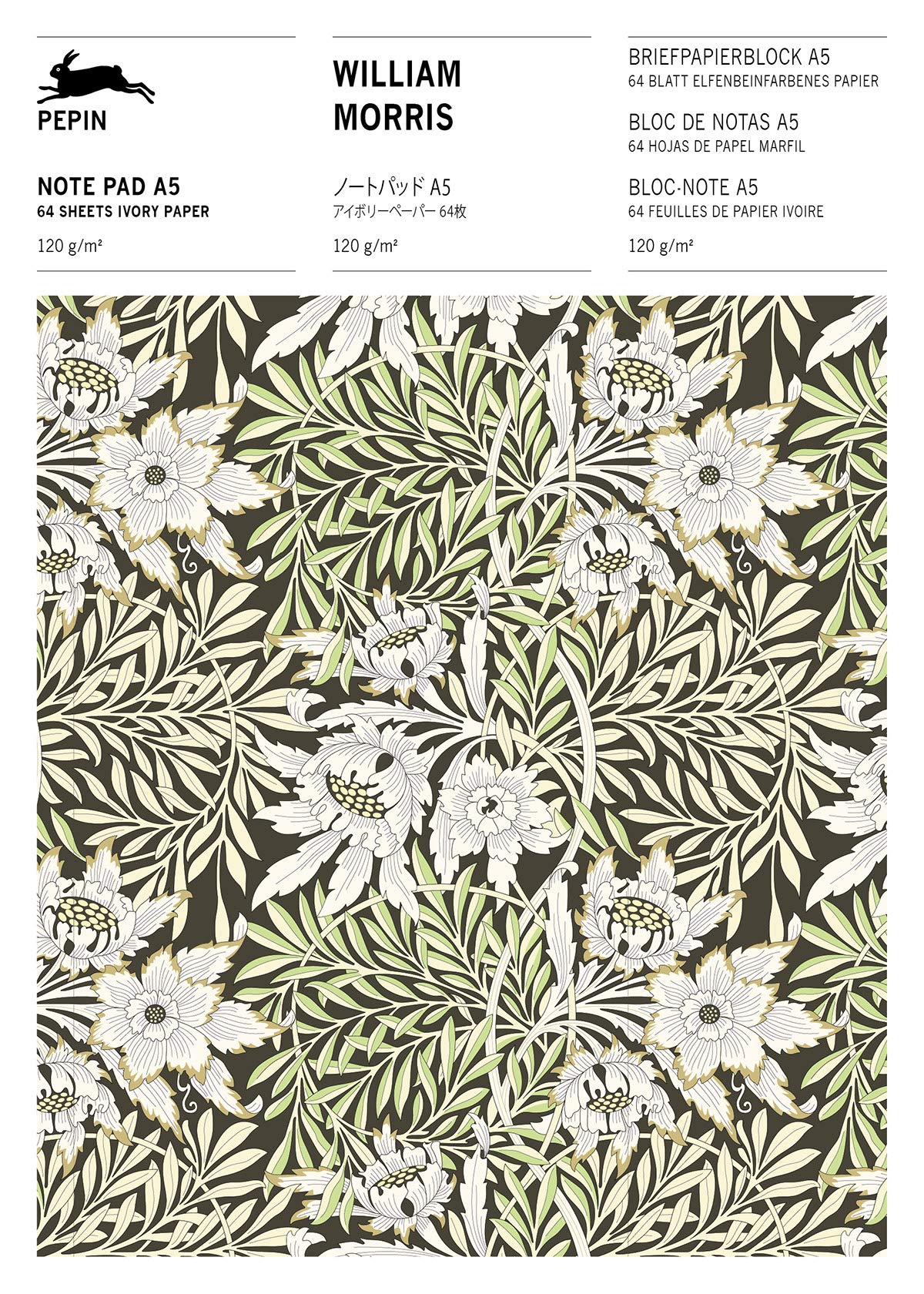 This delightful notepad makes a work of art of every doodle! Each pad contains 64 premium sheets of heavy (120 g/m2) ivory paper; 32 sheets are ruled and 32 are blank. The back of each sheet is decorated with a William Morris design, with 4 different designs per pad, (16 sheets per design) 64 sheets Size A5 (8" X 6").
