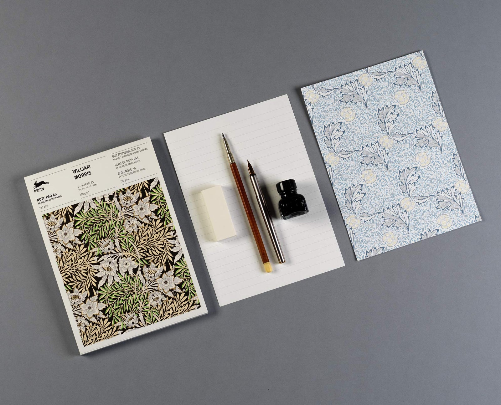 This delightful notepad makes a work of art of every doodle! Each pad contains 64 premium sheets of heavy (120 g/m2) ivory paper; 32 sheets are ruled and 32 are blank. The back of each sheet is decorated with a William Morris design, with 4 different designs per pad, (16 sheets per design) 64 sheets Size A5 (8" X 6").