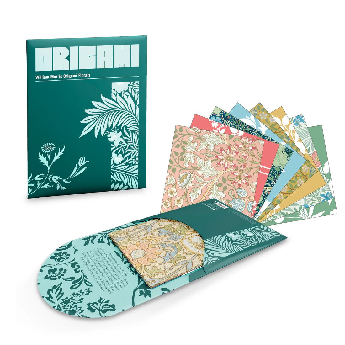 Origami paper set with a green box featuring floral designs on a white background