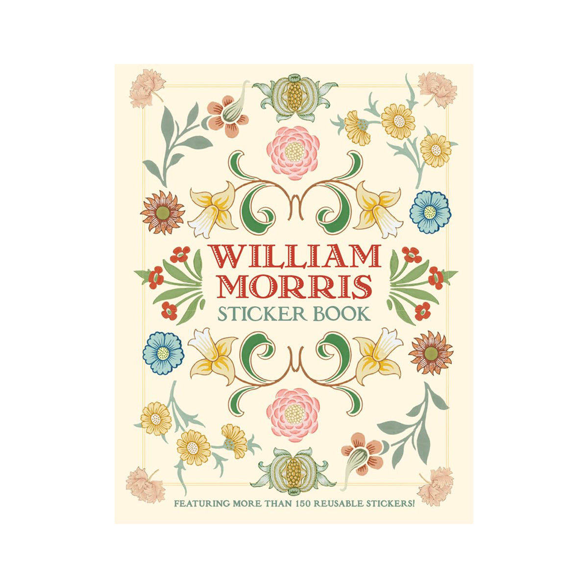 William Morris sticker book cover with floral designs on a white background