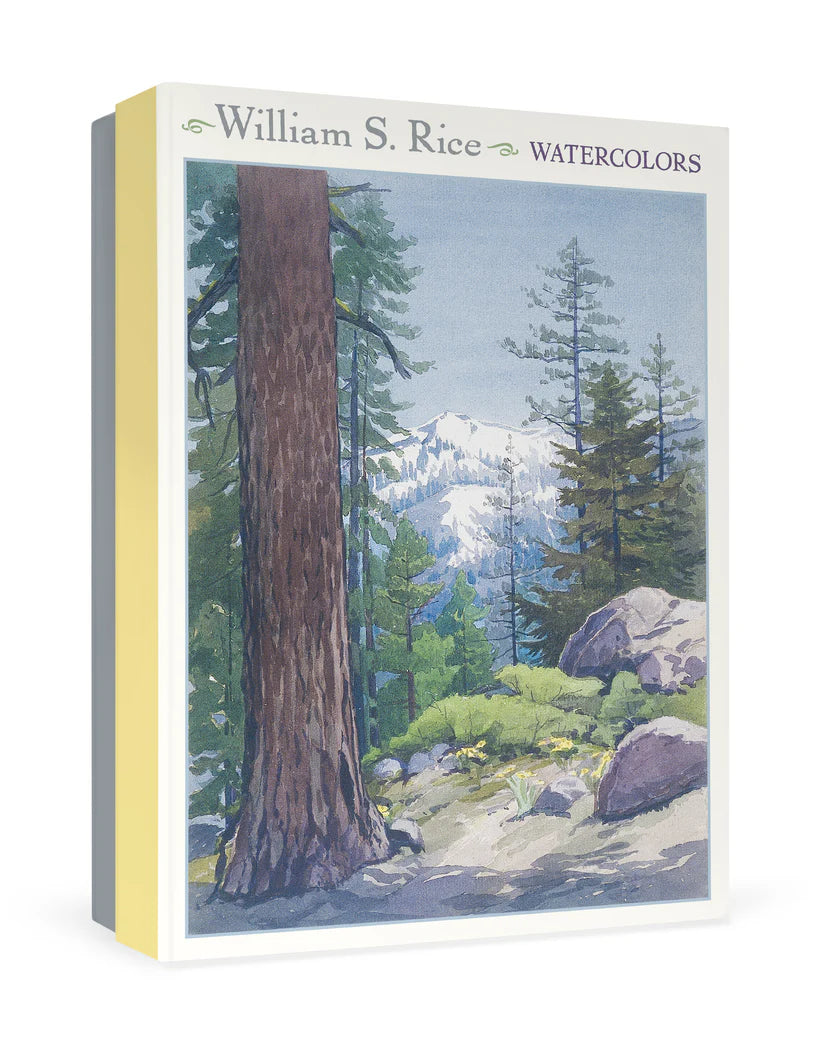 Perhaps best known for his California block prints, Arts and Crafts artist William S. Rice was also a brilliant watercolorist.  Rice usually painted en plein air, faithfully recording the beauty of the western landscape—as shown in the four landscapes reproduced for this set of notecards. 20 blank notecards: Contains five designs. Card size: 5" x 7".