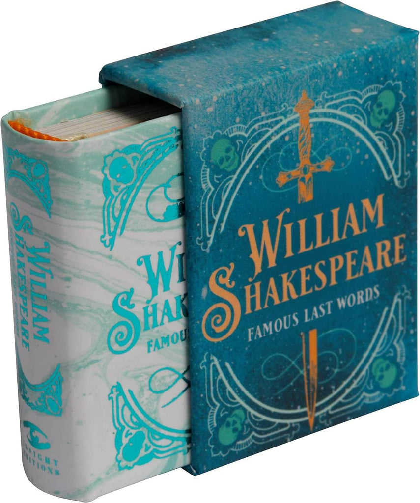Keep the last words of your favorite Shakespearean heroes and heroines close to your heart with this delightfully grim, bite-size quote book. A tiny collection of the Bard’s best lines on dying, leaving, or just getting offstage! When it comes to exit lines, you can’t beat the Bard himself. Dimensions: 1.3 x 0.8 x 1.7.