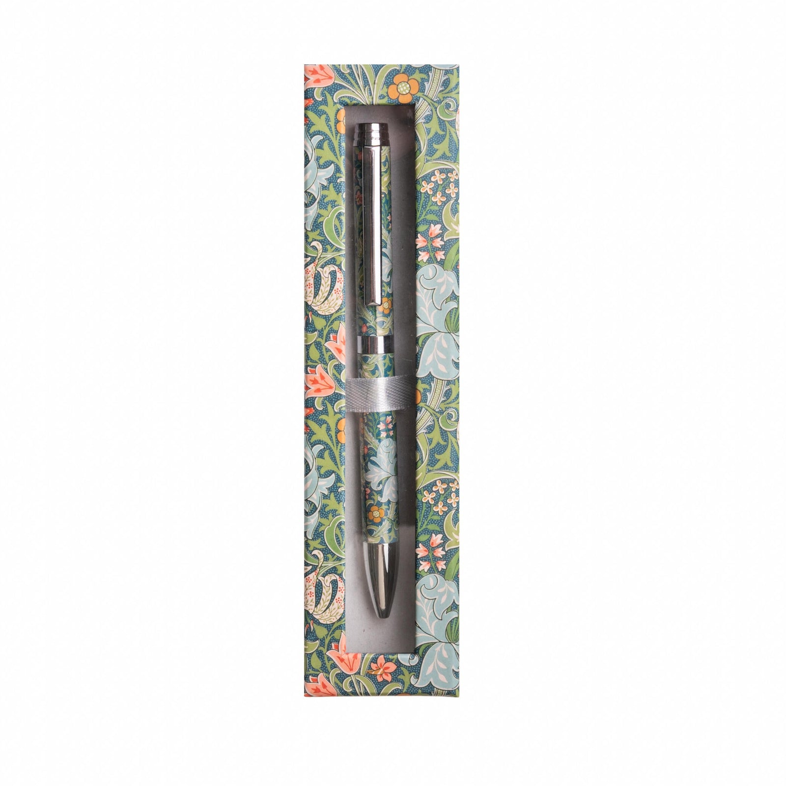 Pen in a decorative floral packaging on a white background