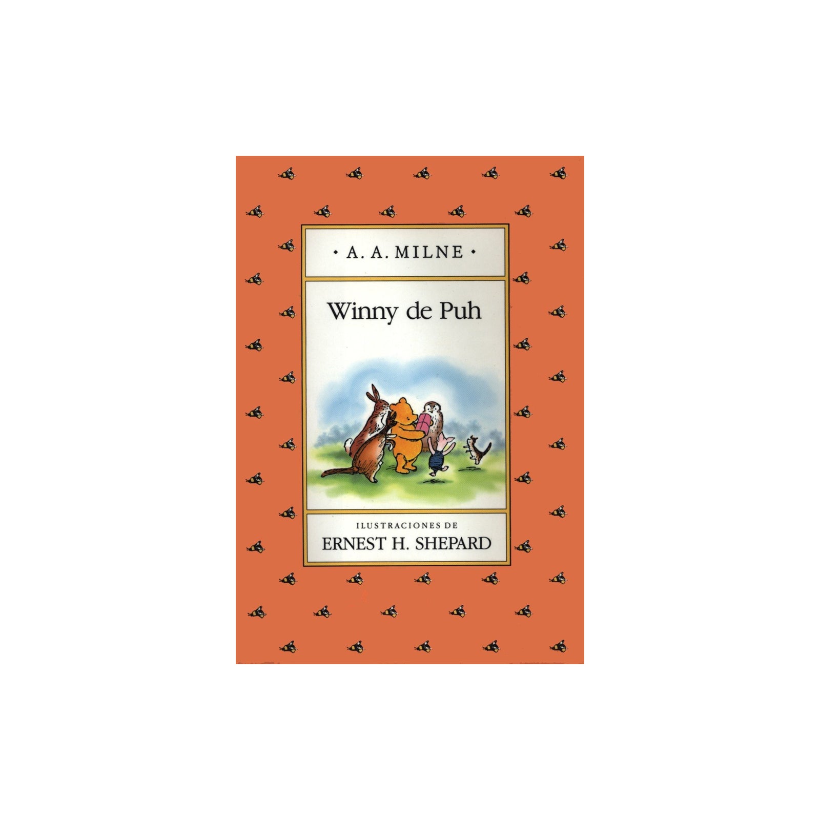 Book cover of 'Winny de Puh' by A.A. Milne with illustrations on an orange background