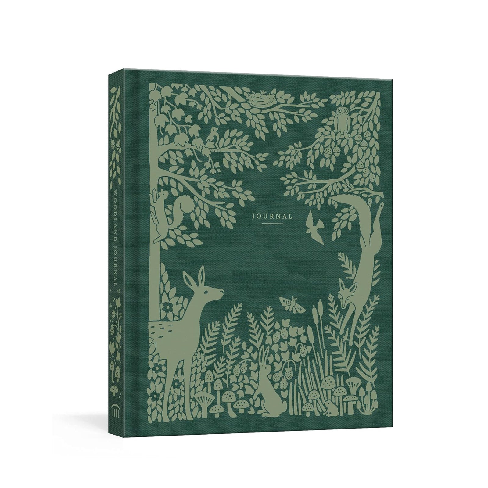 Green journal with nature-themed design on a white background
