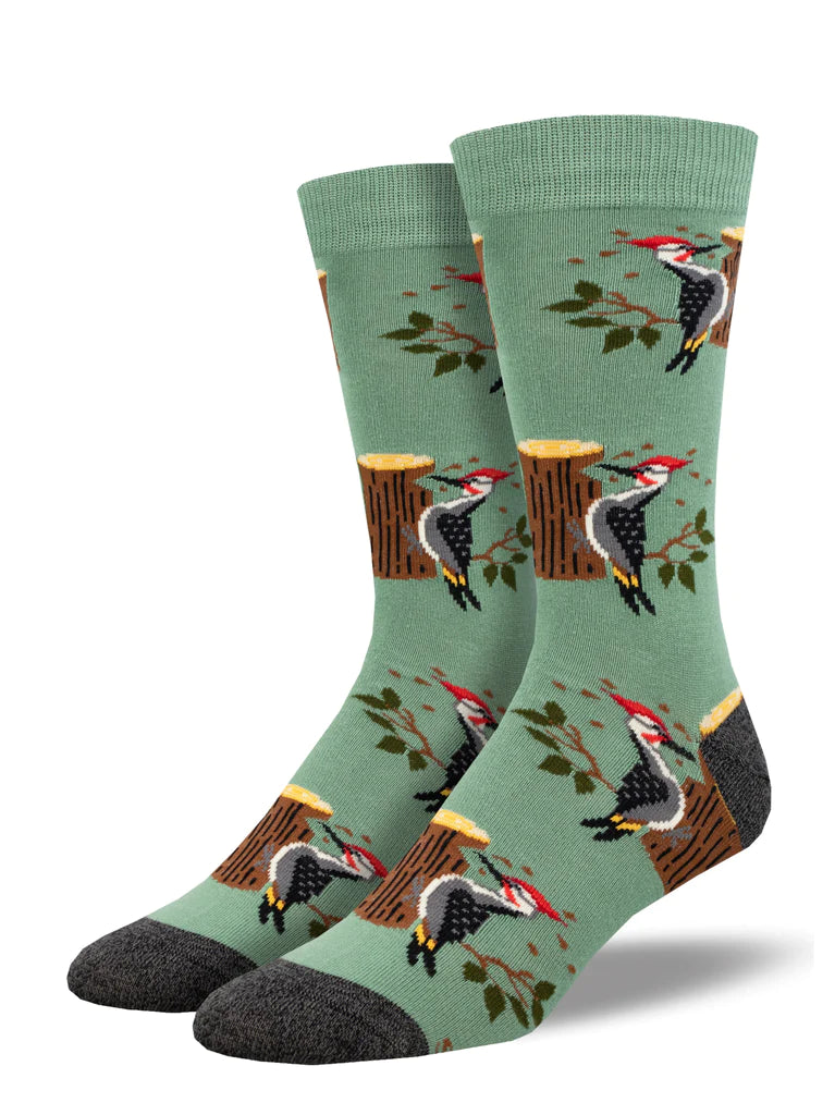 The small but mighty woodpecker can peck at a rate of 20 times per second and can also exert up to 12 times their body weight in force when pecking a tree trunk! Celebrate these wonderful woodcarvers with these colorful socks. Made from biodegradable bamboo. Sock size 10-13 fits U.S. men’s shoe size 7-12.5.