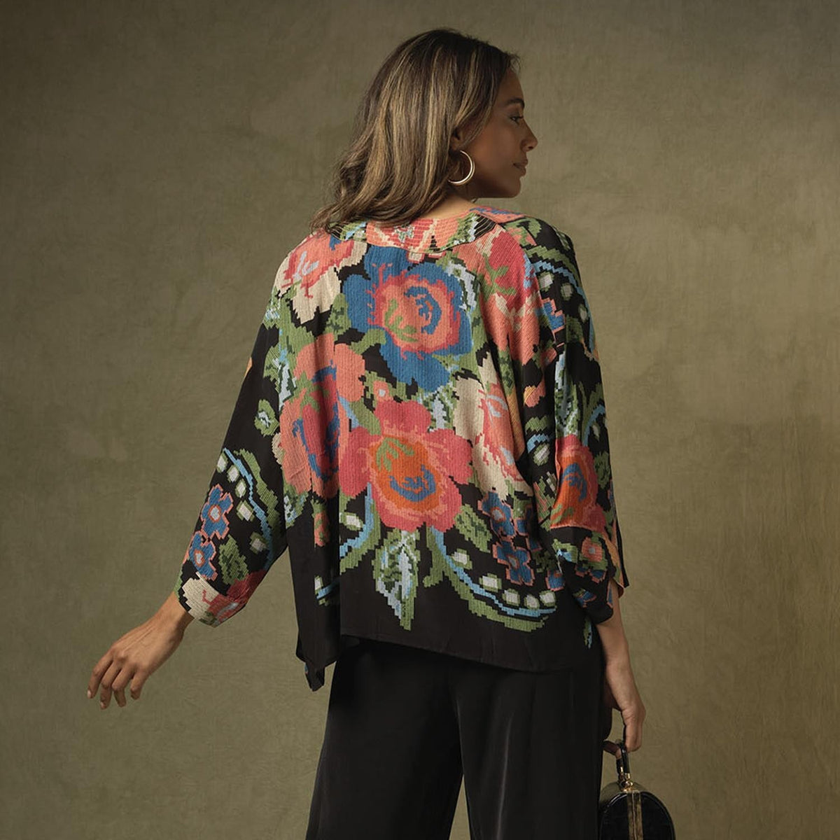 WOVEN FLOWER PRINT SHORT KIMONO
