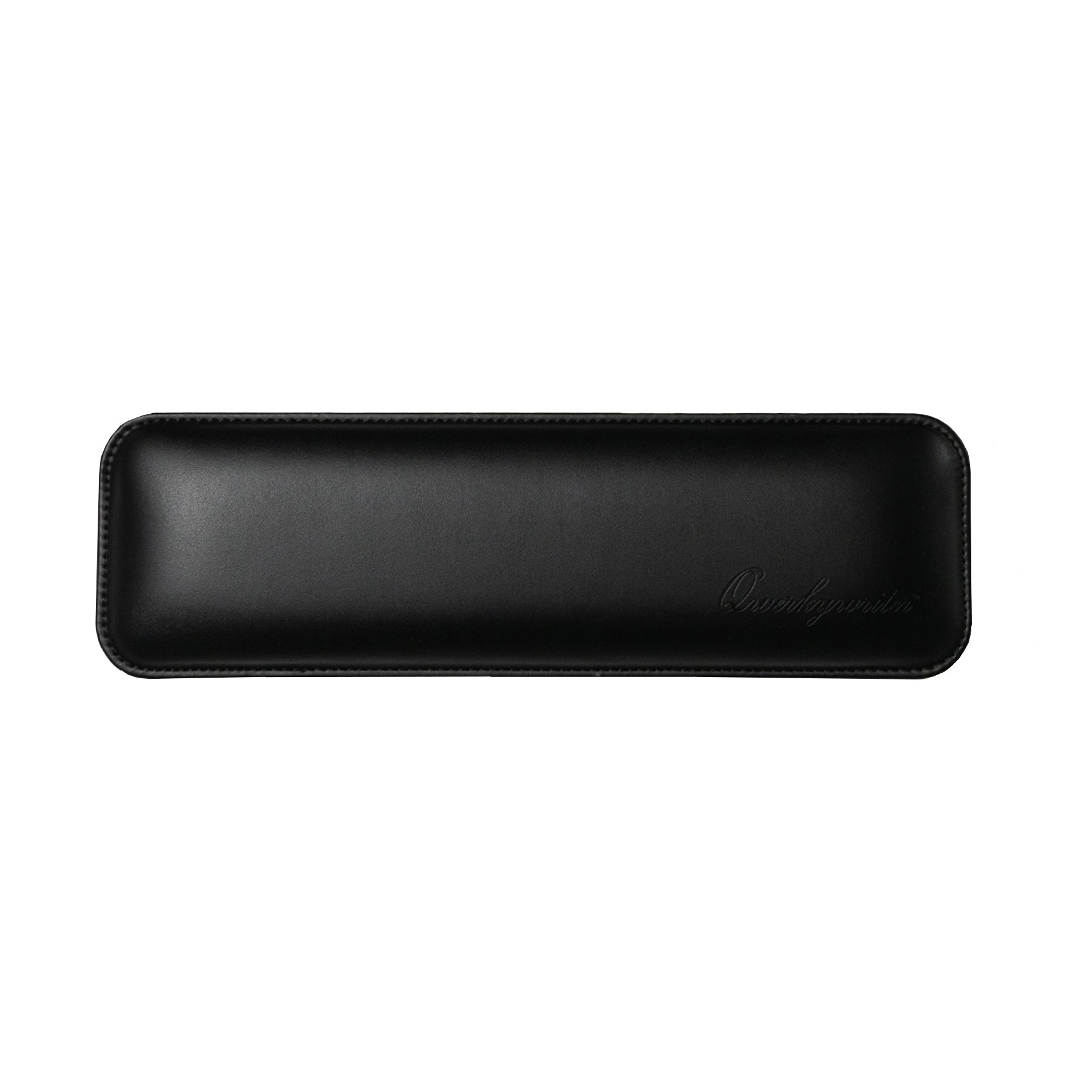 Black rectangular computer mouse wrist rest with 'Qwerkywriter' branding on a white background