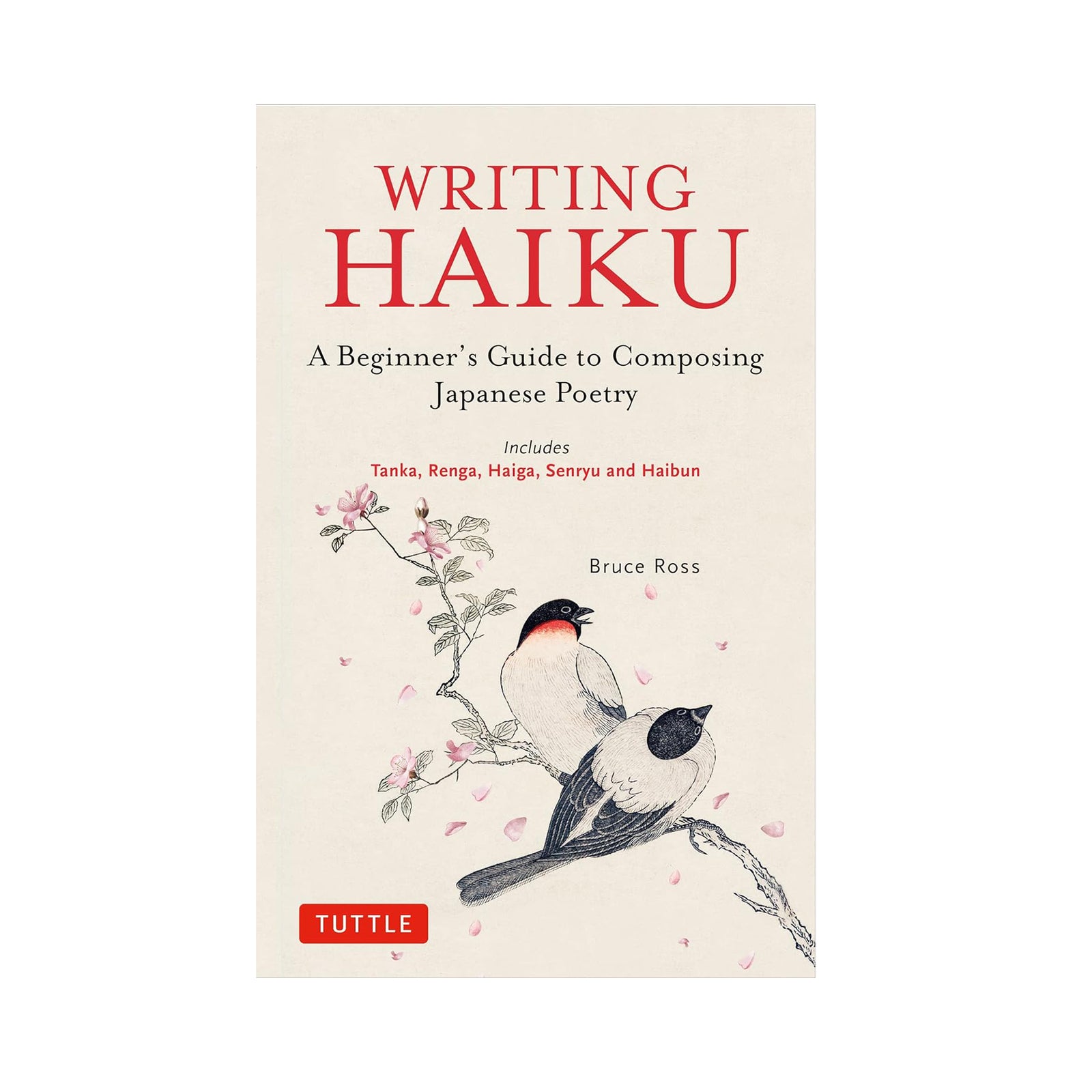 Book cover of 'Writing Haiku' with birds and flowers on a beige background