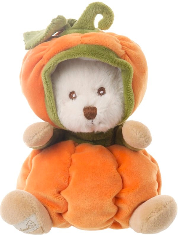 Ziggy the bear is all dressed up and looking gourd-geous! His sweet face and soft fur make him the cuddliest little friend to take with you anywhere. With his removable hood that features little a pumpkin stalk and leaf, Ziggy is so irresistibly cute, you might have to pluck him from the pumpkin patch! Dimensions: 6". Suitable from birth.