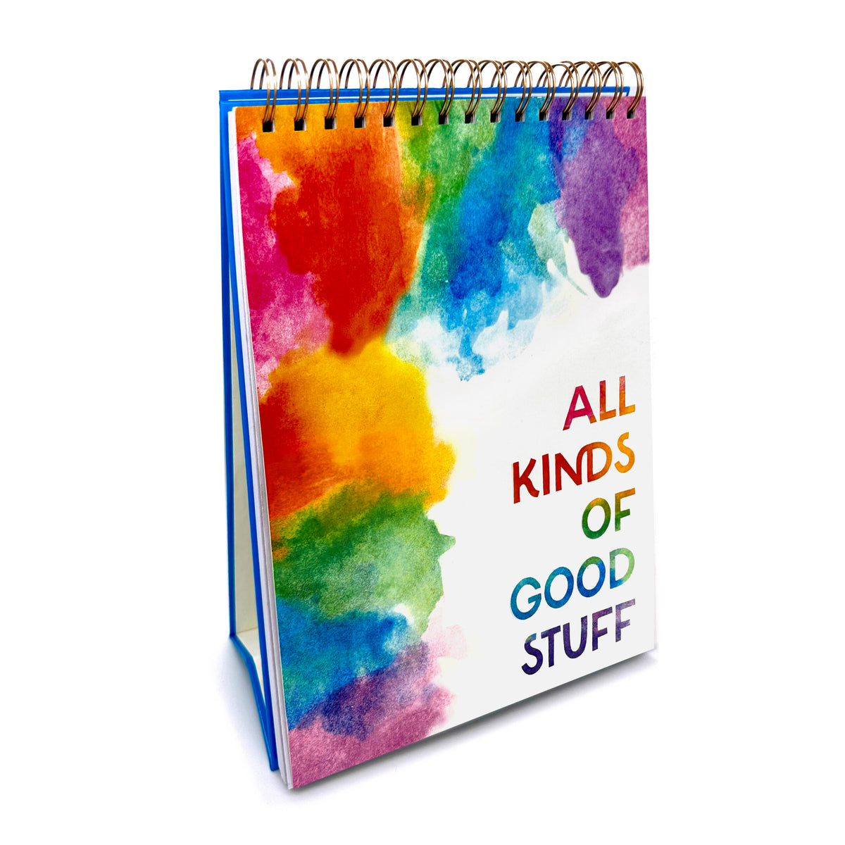 Spiralbound watercolor artists pad with colorful watercolor design and &#39;All Kinds of Good Stuff&#39; text on a white background