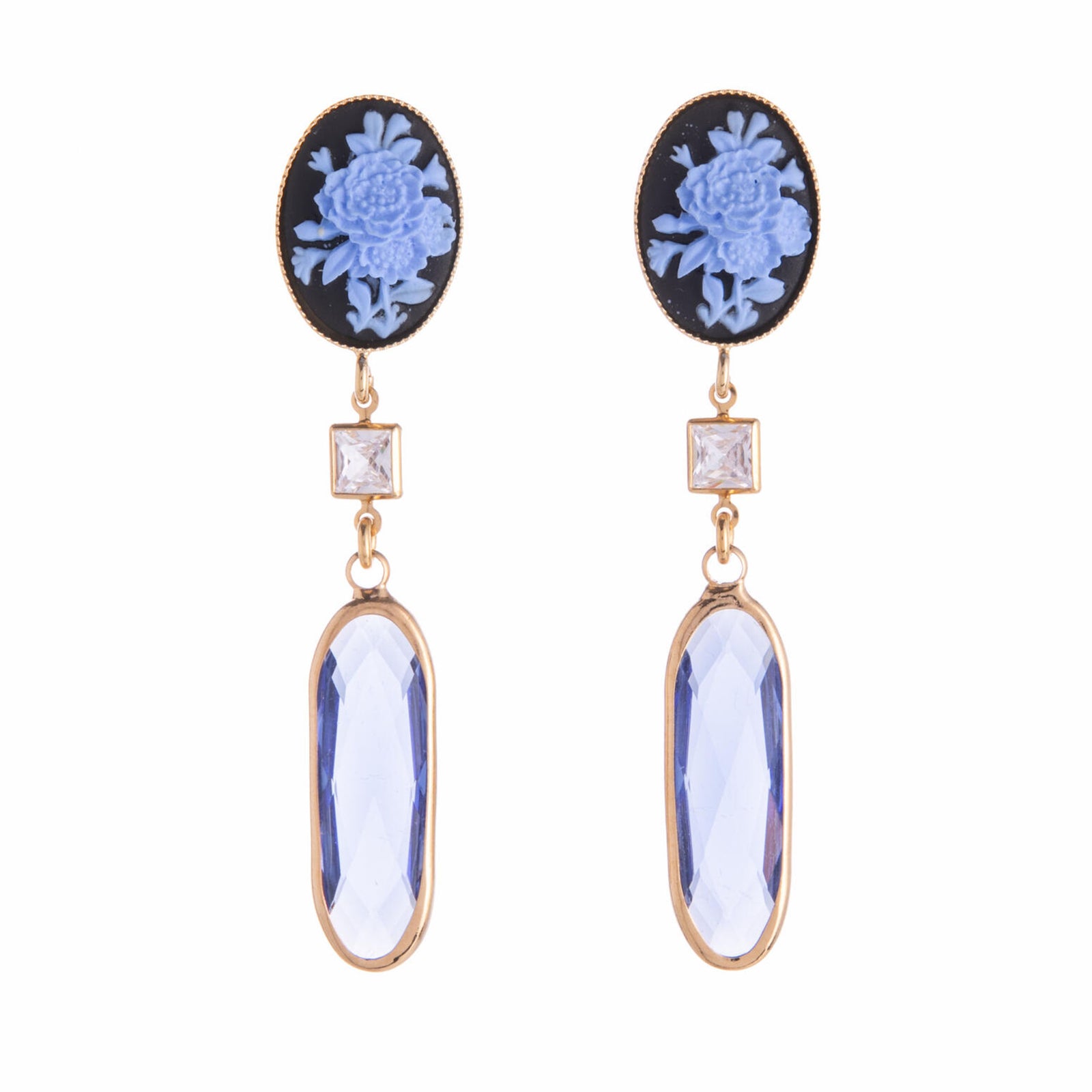 Embrace modern and vintage style simultaneously with these cameo earrings! Using the historically beautiful cameo motif, this raised design with dangling jewels adds a stunningly elegant touch to your look. 