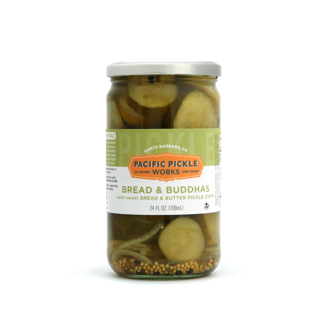 These semi-sweet and tangy pickle chips are seasoned with onion, peppercorns, mustard seed and a touch of jalapeño and will add the perfect crunch to any sandwich. Ingredients: Cucumber, water, organic apple cider vinegar, organic distilled vinegar, onion, jalapeño pepper, organic raw sugar, sea salt, spices 24 fl oz.