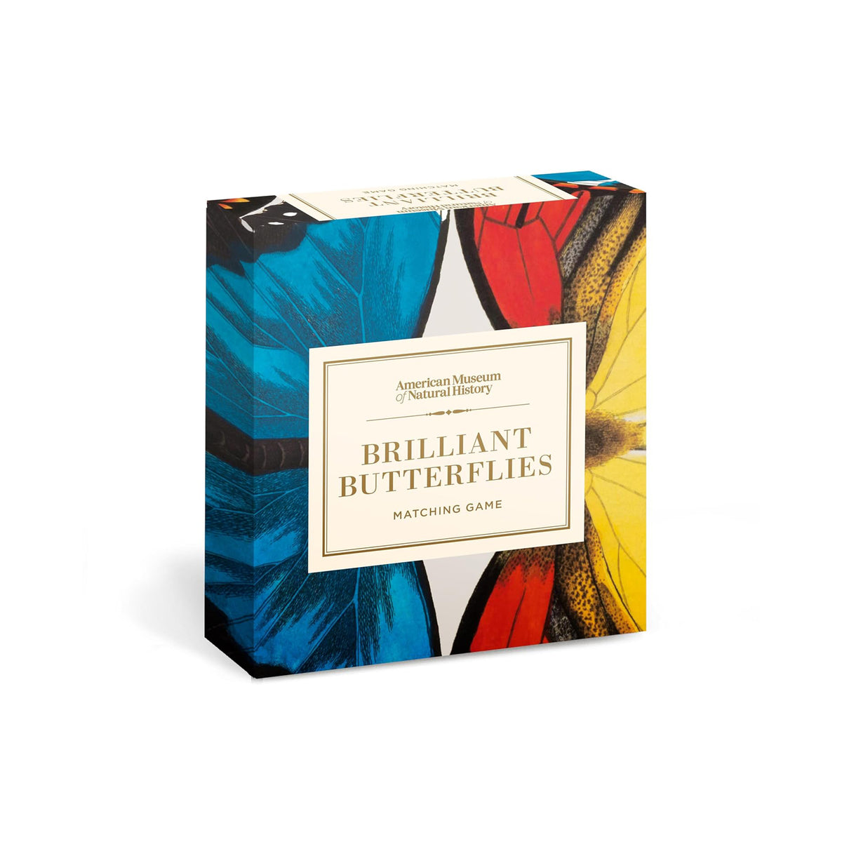 Box of 'Brilliant Butterflies' matching game with butterfly wings design on a white background