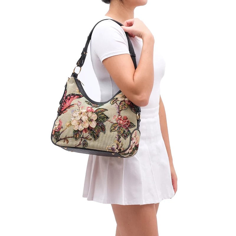 BUTTERFLY &amp; BLOOMS BEADED HOBO PURSE