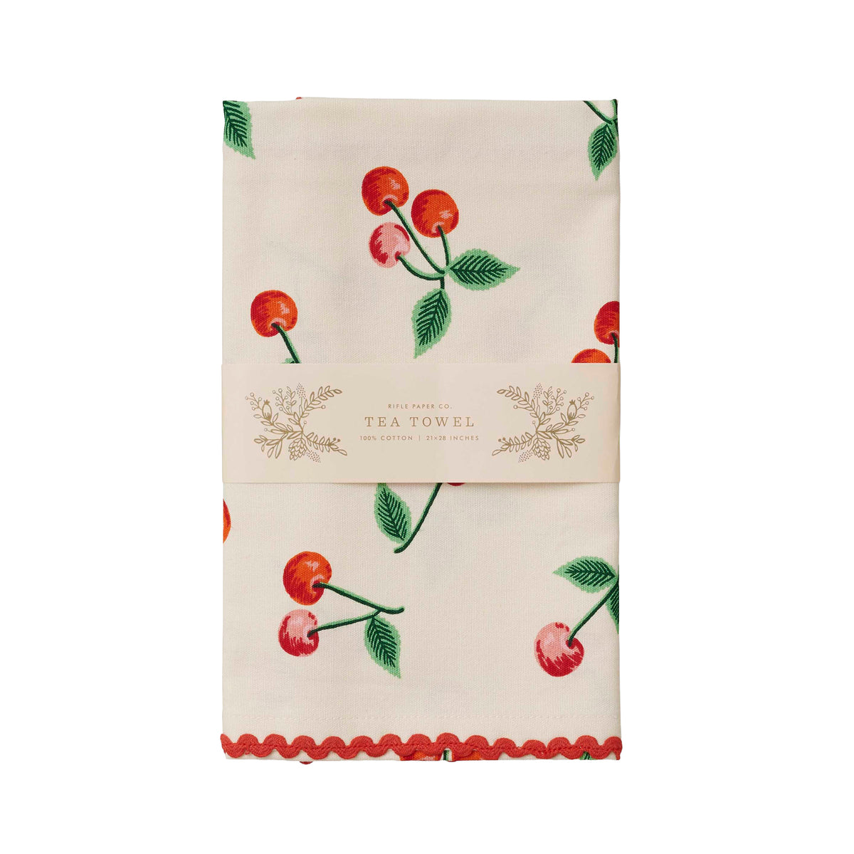 Tea towel with cherry design on a white background
