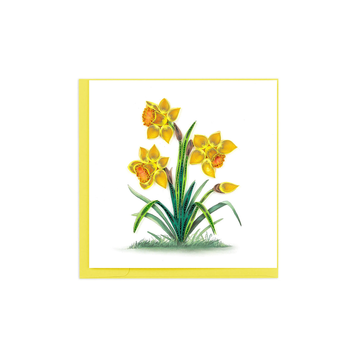 Notecard with an Illustration of yellow daffodils on a white background