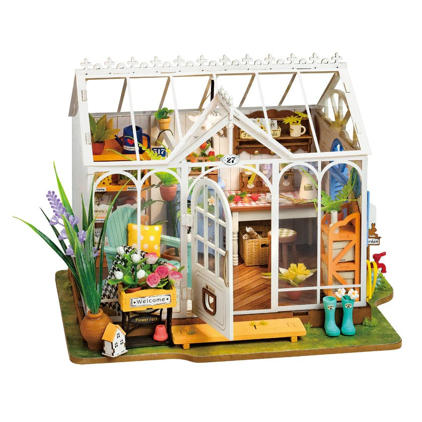 Build this kit and see a whimsical garden house come to life. As you build, it will fill up with fragrant herbs, vibrant flowers, thriving succulents, and more! With LED lighting, wiring, a battery box, and detailed instructions, this DIY model kit is a fun and engaging project for teens and adults. Dimensions (once assembled): 9.6" x 7.5" x 7.5" 