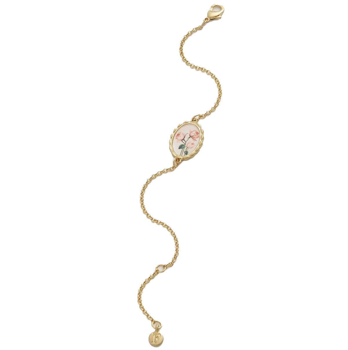 Adorn your wrist with this Framed Roses Bracelet, a piece of Victorian-inspired wearable art. Featuring Dr Robert John Thornton’s painted rose illustrations set in a timeless gold-tone oval hand-carved frame, this delicate chain bracelet is perfect for adding a touch of elegance to your library visits or art gallery tours
