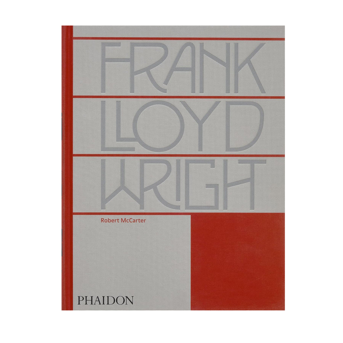 Book cover of &#39;Frank Lloyd Wright&#39; by Phaidon with red and gray design.