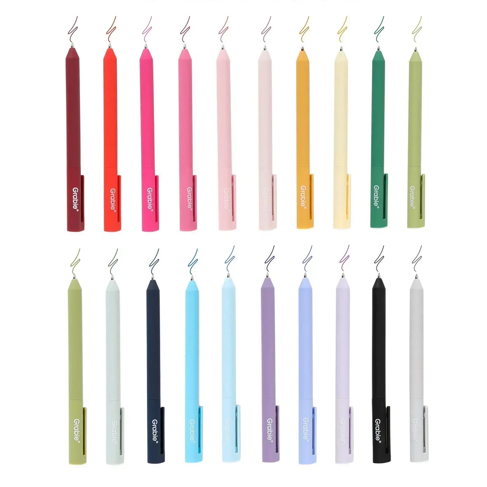 Pack of 20 retractable gel pens with a blue pen on a white background