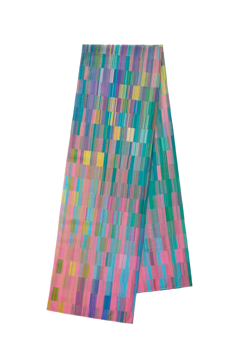 Mannequin wearing a colorful scarf on a white background