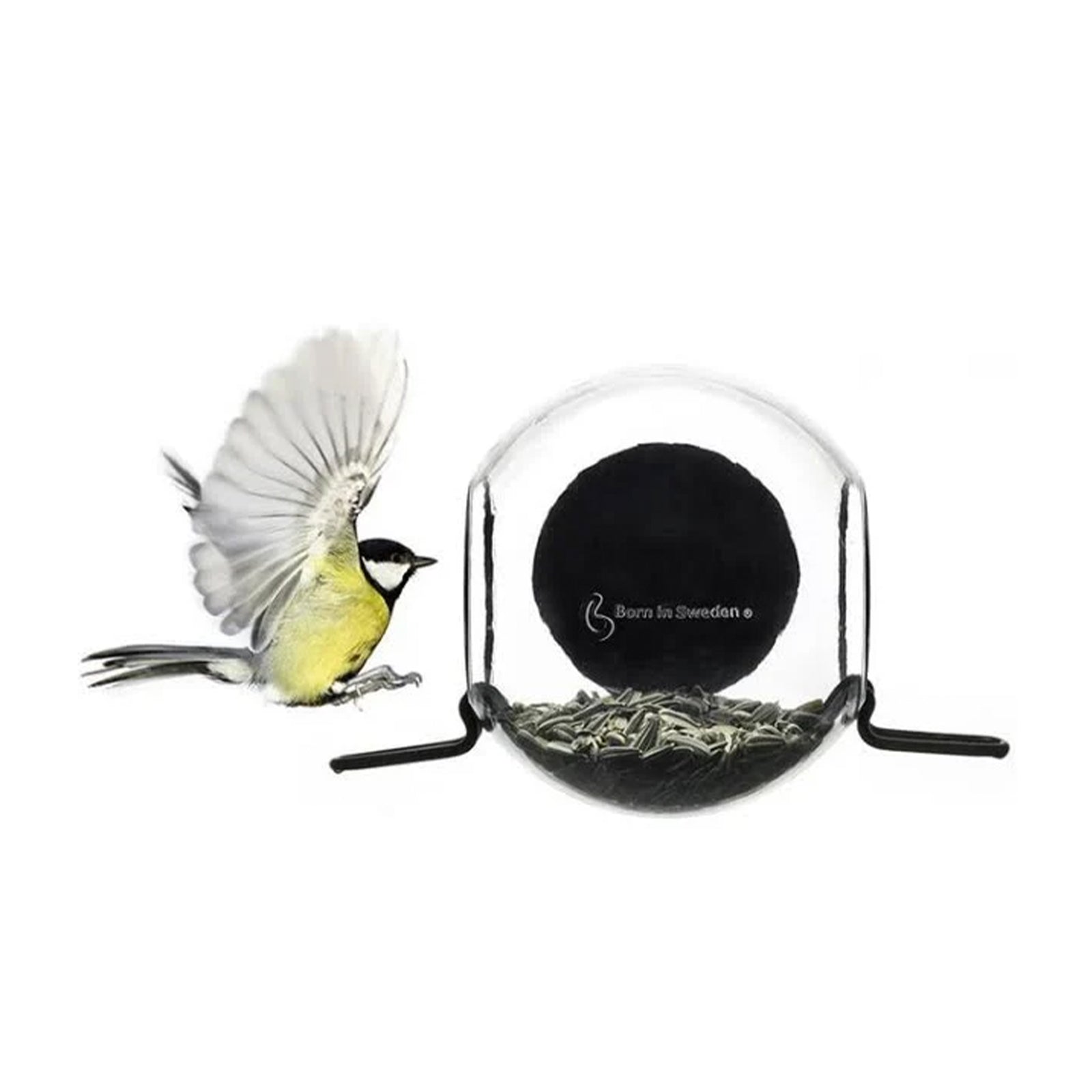 Box for a birdfeeder with illustrations and text on a white background