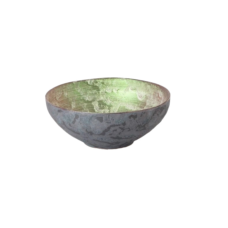 Handcrafted Arita ware is one of Japan's most popular porcelain art styles, renowned for its light yet durable quality. These striking yet simple bowls feature a hammered metal effect on the exterior and a pearl-metallic look on the inside, which reflects different color tones in different lights. Use these bowls for sake, soy sauce, or even as a chic trinket tray. 