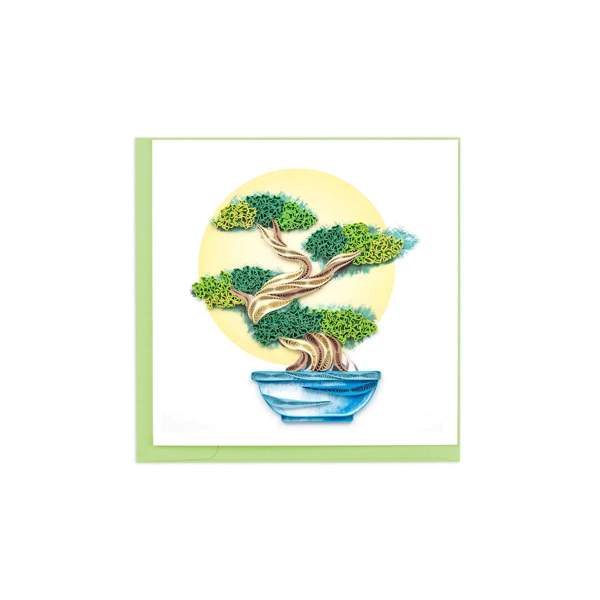 Bonsai tree design on a card with a green border
