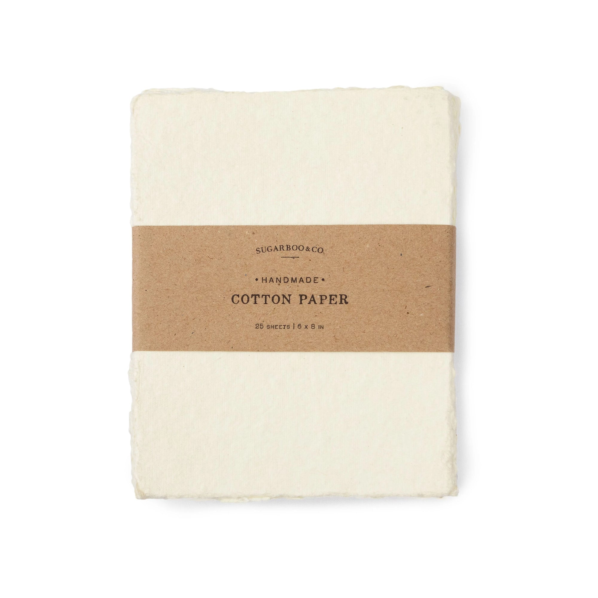 Folded cotton paper with a brown label on a white background