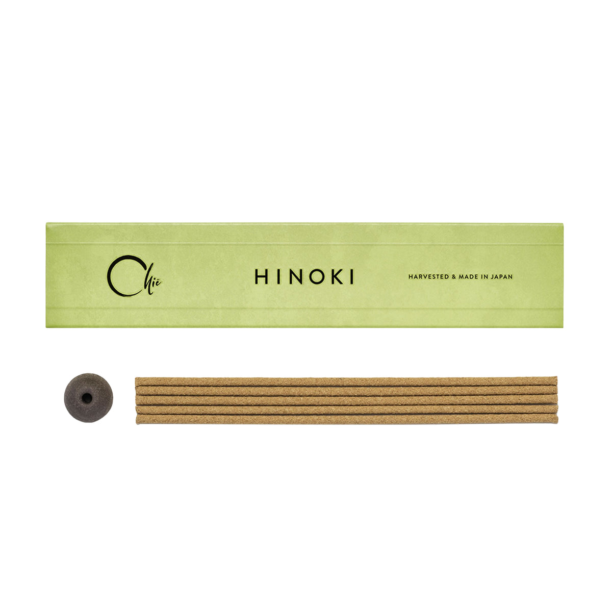 Hinoki incense sticks with a green box on a white background