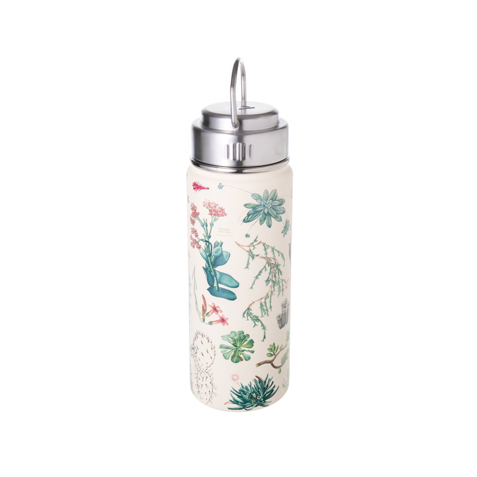 Whereas a succulent can retain water for long periods between rainstorms, we require more frequent rehydration. This succulent-patterned water bottle is perfect for staying hydrated on the go. Use it for cool water on hot days or keep a drink warm on chilly mornings. 32 oz. High-grade stainless steel. 9.25" x 3.75".