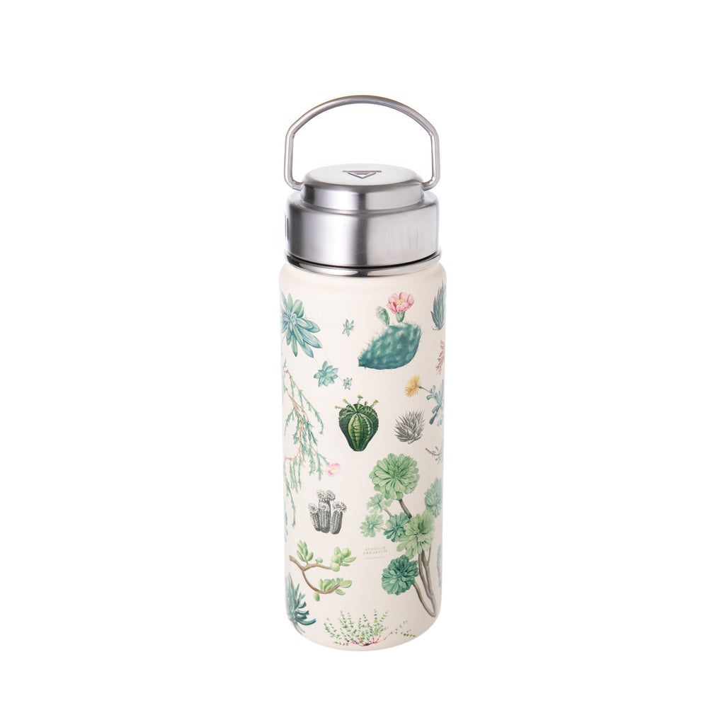 Whereas a succulent can retain water for long periods between rainstorms, we require more frequent rehydration. This succulent-patterned water bottle is perfect for staying hydrated on the go. Use it for cool water on hot days or keep a drink warm on chilly mornings. 32 oz. High-grade stainless steel. 9.25" x 3.75".