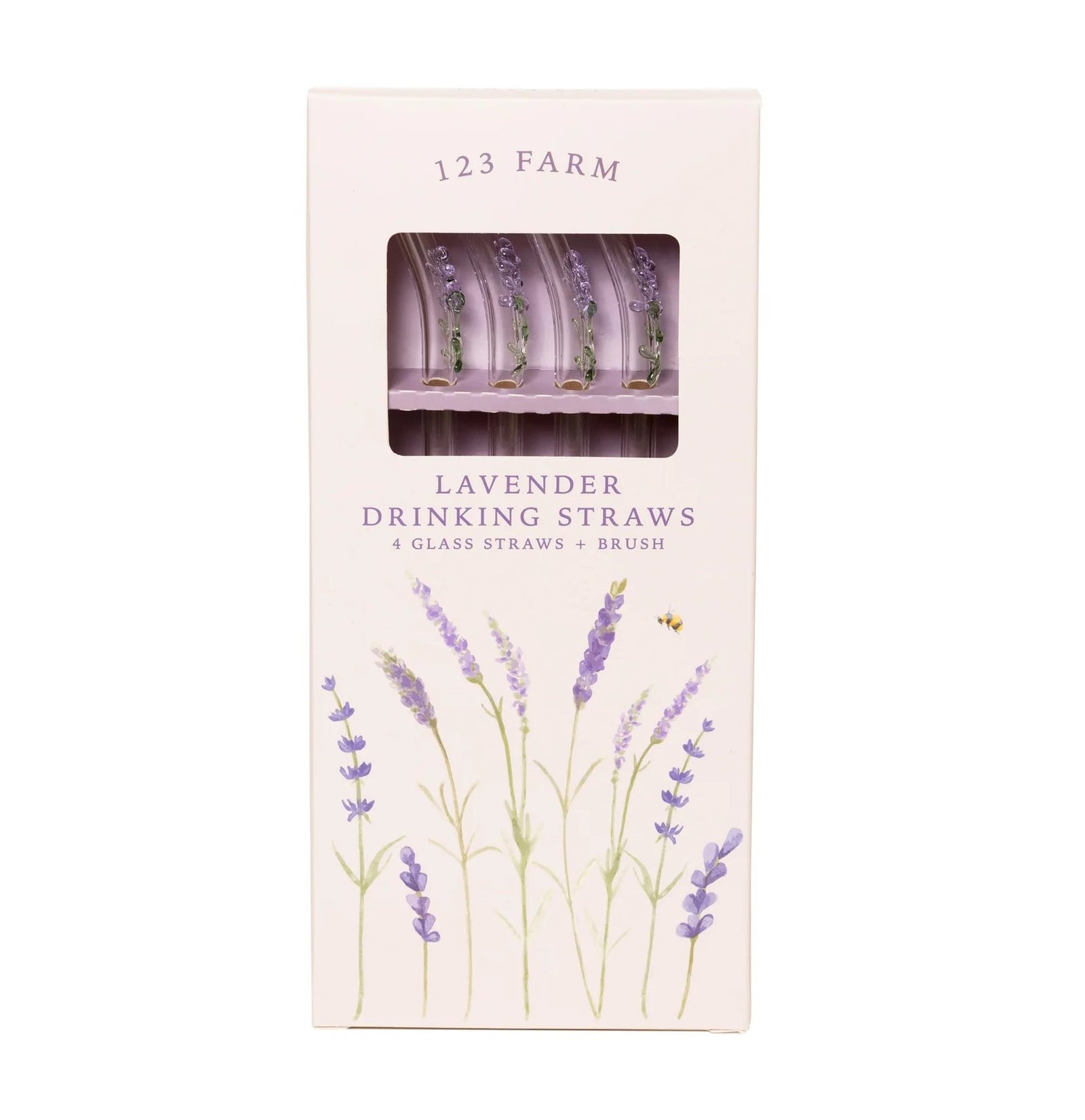 Inspired by a swaying fragrant lavender field in full bloom, these glass straws are each decorated with a glass lavender sprig. These clear, reusable straws are made from borosilicate glass, which is stronger and more break-resistant than regular glass. This pack includes four curved straws and a cleaning brush to keep them sparkling.