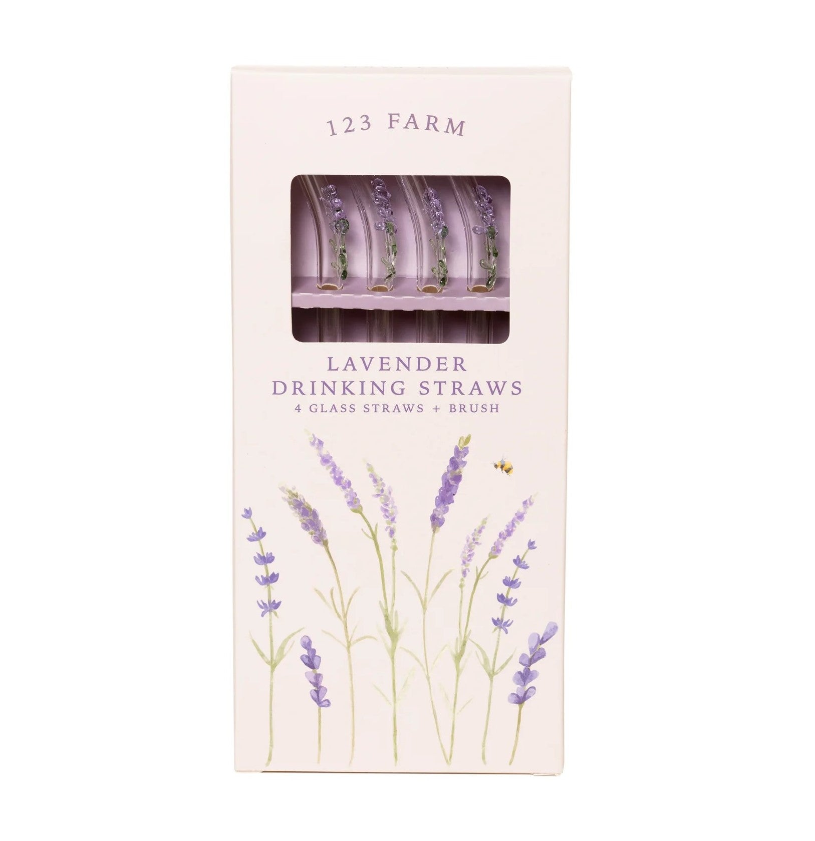 Inspired by a swaying fragrant lavender field in full bloom, these glass straws are each decorated with a glass lavender sprig. These clear, reusable straws are made from borosilicate glass, which is stronger and more break-resistant than regular glass. This pack includes four curved straws and a cleaning brush to keep them sparkling. 
