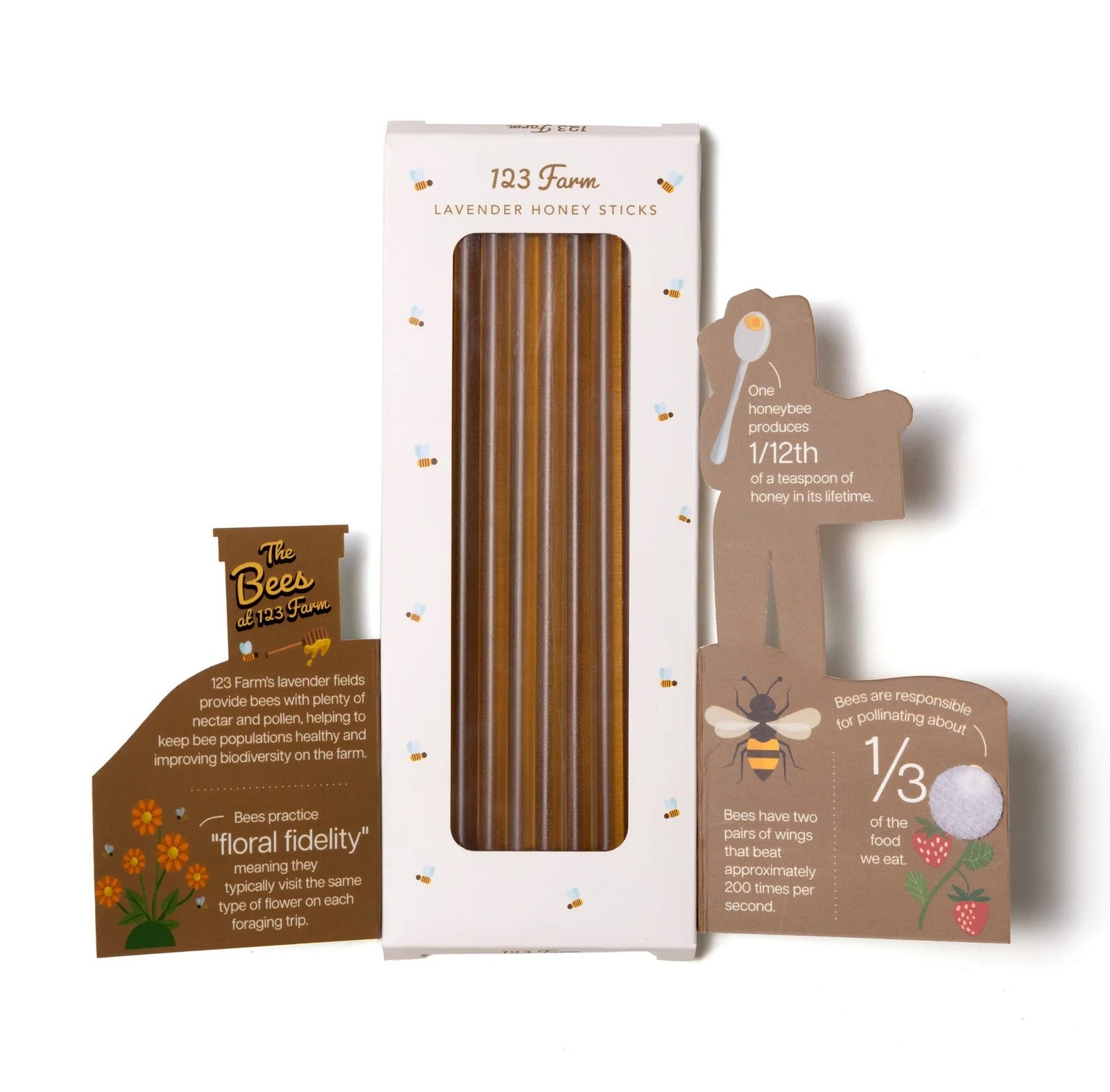 These handy lavender honey sticks are crafted with organic, raw clover honey, delicately infused with lavender. Each single-serving stick offers a perfect blend of floral and sweet flavor, making them an ideal natural sweetener for teas, desserts, or a tasty treat. Ingredients: Organic honey, organic lavender Contains 10 individual honey sticks