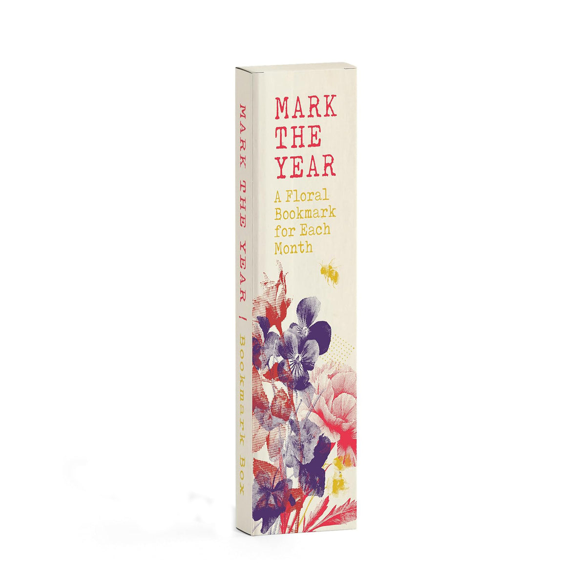Floral bookmark set in a box with text 'Mark the Year' on a white background