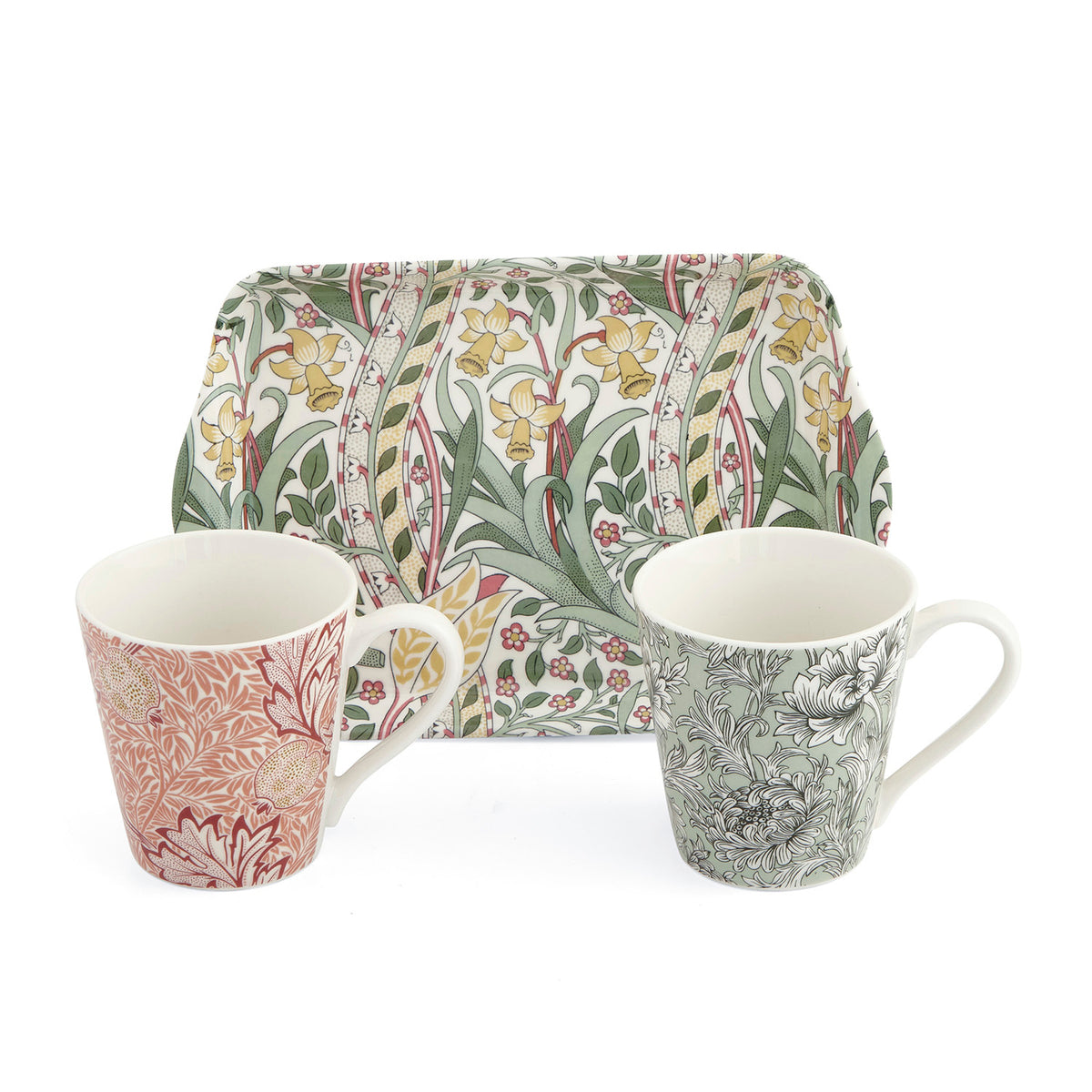 If you’re searching for a stylish gift for a friend or relative, then look no further - this mug and tray set from Spode’s Morris & Co. collection is sure to spread some joy. It includes two beautifully decorated mini-sized porcelain mugs and a handy melamine tray, featuring three wonderfully nostalgic Morris & Co. patterns – Daffodil, Apple, and Chrysanthemum Toile. 